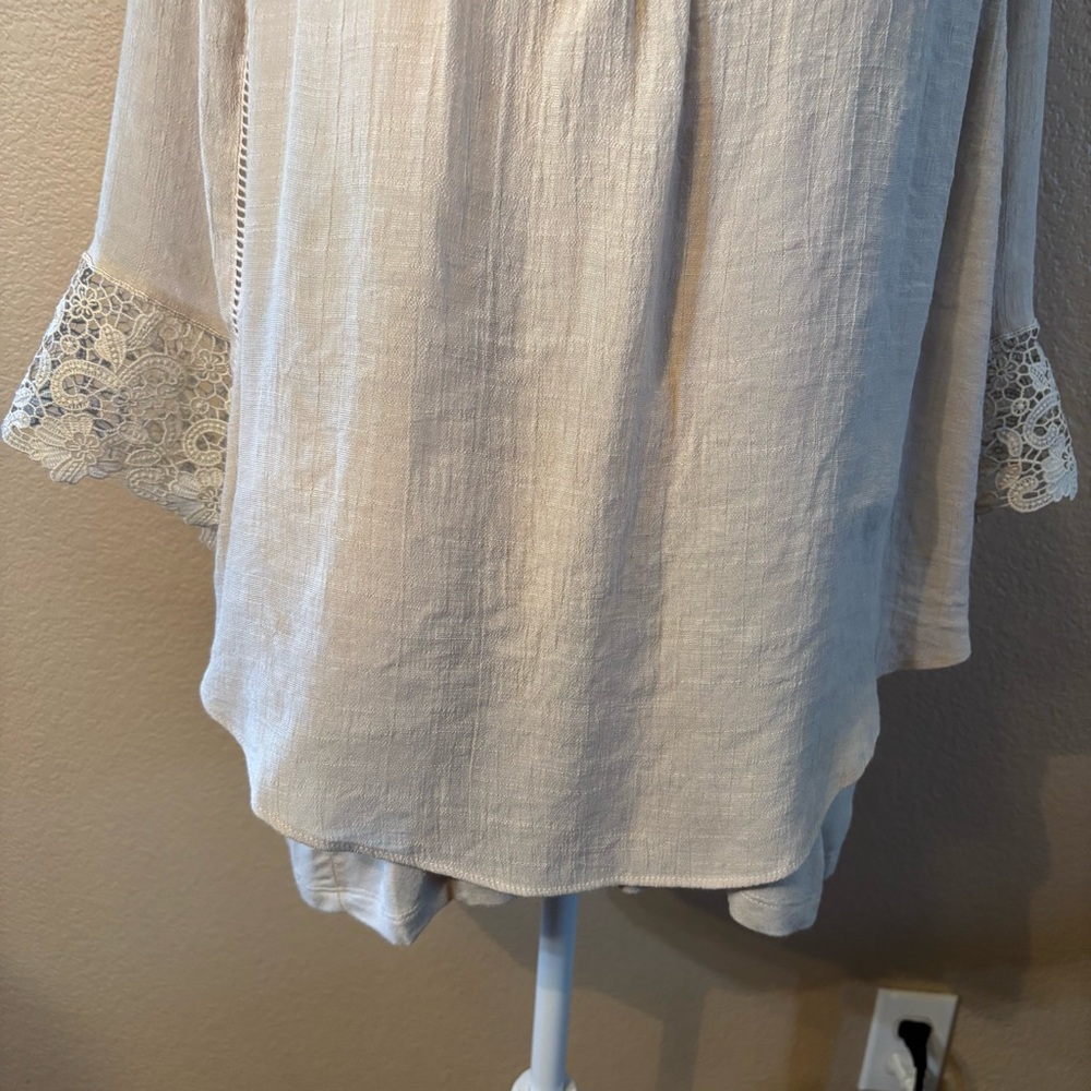 Sale! I.N. Studio Tunic Top L Light Beige Cream layered Tank Lace Eyelets Blouse - Picture 4 of 14